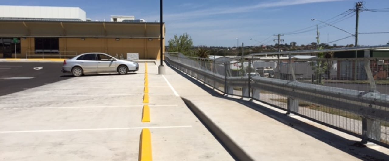 rhino stop type 4 safety barrier installation on tamworth retail development car park